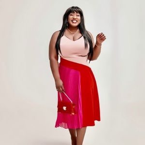 Color block pleated slip dress XL